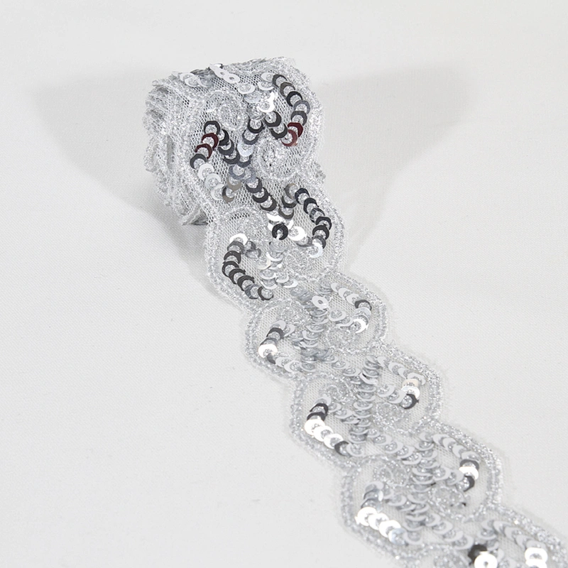 Custom Design Pattern Jacquard Beaded Lace Sequin Flower Trim for Clothing