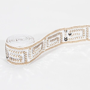 Handmade Chic Embroidery Gold Sequin Beaded Tulle Lace Trim For Wedding Dress