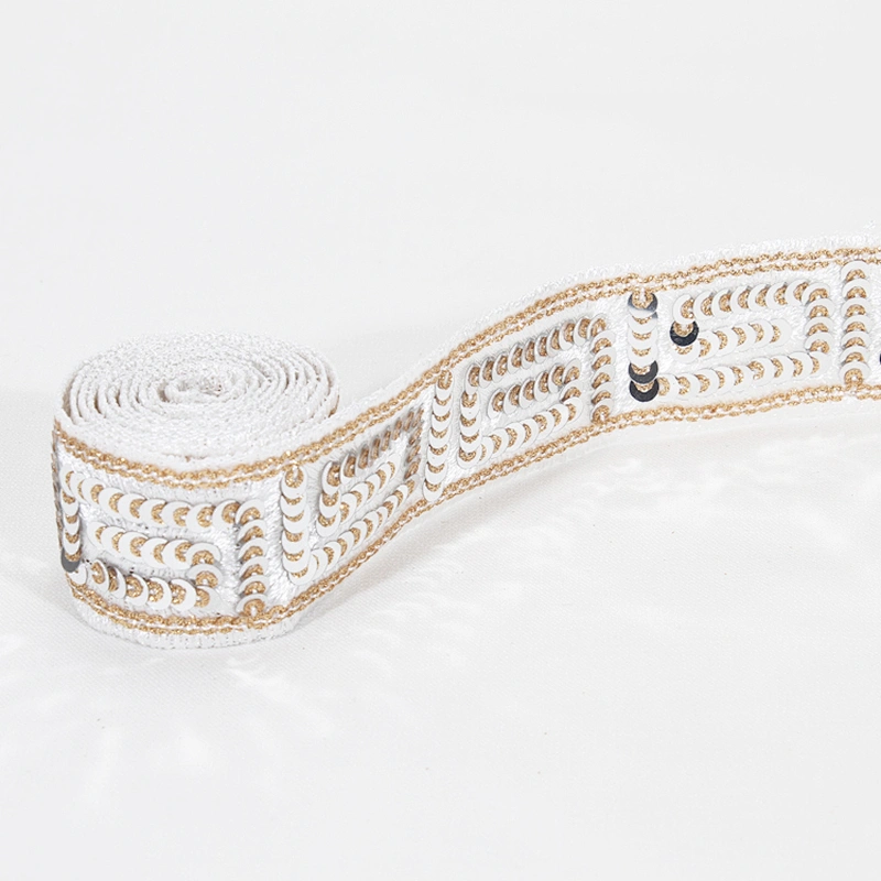 Handmade Chic Embroidery Gold Sequin Beaded Tulle Lace Trim For Wedding Dress