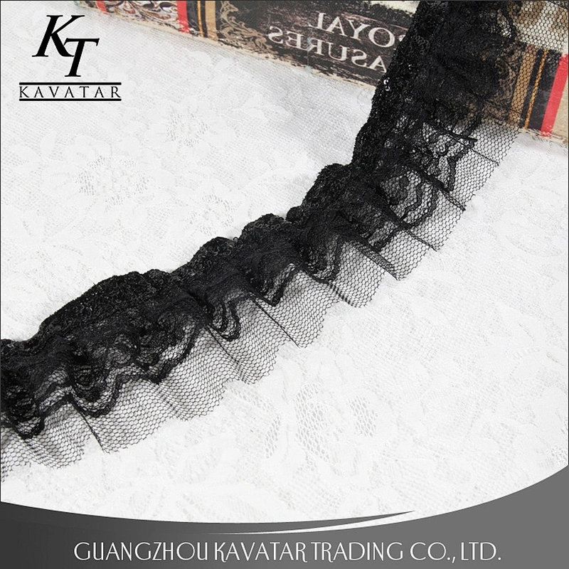 Easy to match fashion wrinkle black lace trim sequin decoration for nighty,dress,etc