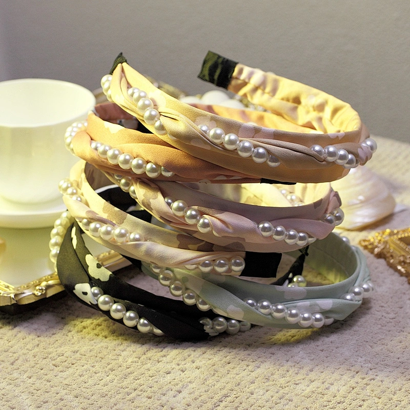 South Korea simple knot nail pearl hairband Europe and the United States with the same style retro polyester headband hairband