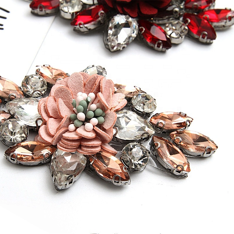Christmas Cherry Flower Decorative Sew on Rhinestone Beaded Patches Wholesale patches for clothing