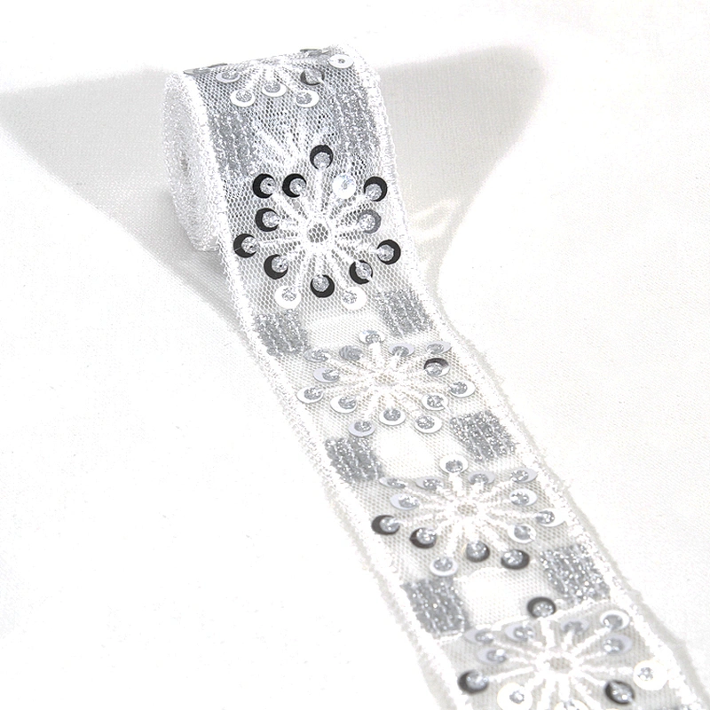 Vogue Floral Pattern Tulle Lace Black Sequin Trim