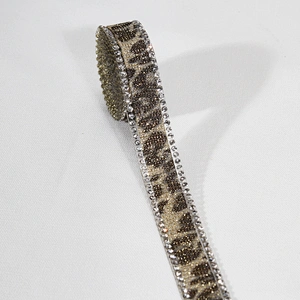 1.5cm Custom Vogue Leopard Print Rhinestone Beaded Hot Fix Trim
