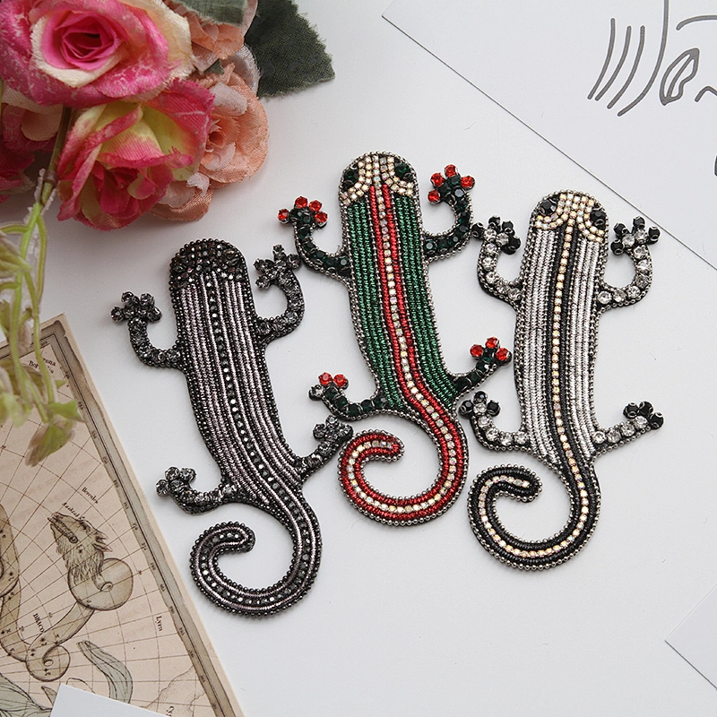 Wholesale lizard rhinestone Patch Animal beaded handmade Beaded Patches clothing patch