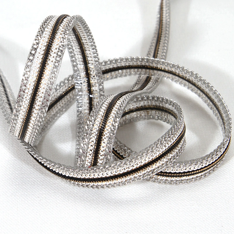 Decorative Accessories Chain Edged Hotfix Adhesive Rhinestone Trims with Black Braided Ribbon