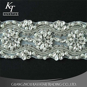 Custom Rhinestone Bridal Bead Applique For Wedding Belt