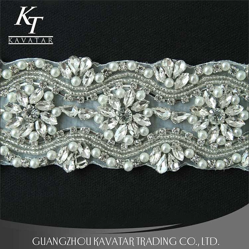 Custom Rhinestone Bridal Bead Applique For Wedding Belt