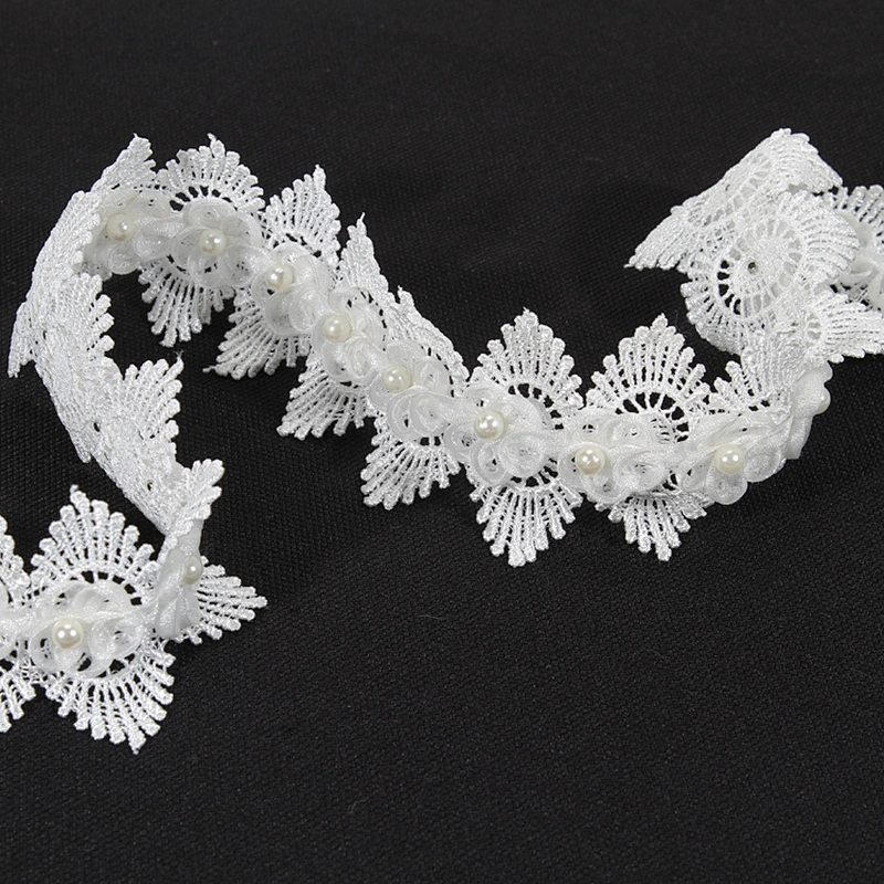 Free Samples Flower Embroidery Trim Lace With Pearls