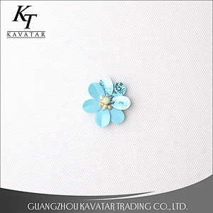 Kavatar Wholesale Blue Applique Sequins Flower Patch For Clothes