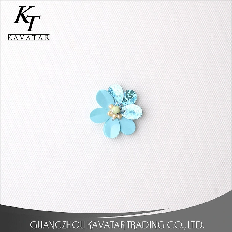 Kavatar Wholesale Blue Applique Sequins Flower Patch For Clothes