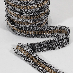 Cheap price wholesale polyester fringe tape trim with Copper chain
