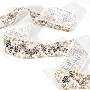 Stock Stylish White V Letter Shape Tulle Sequin Beaded Lace Trim