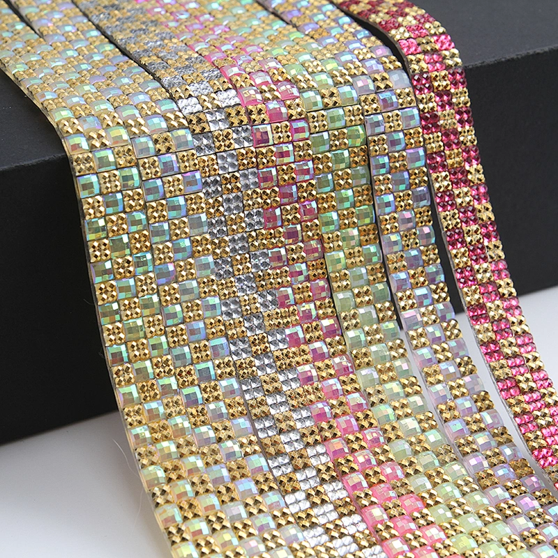 Manufacture DIY Heat Beaded Chain Hotfix Trimming Glue Back Strass Square Rhinestone