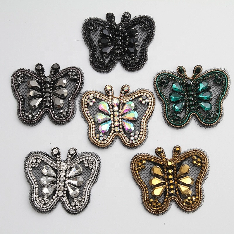Multi Colour Diamante Rhinestones Butterfly Applique Patches