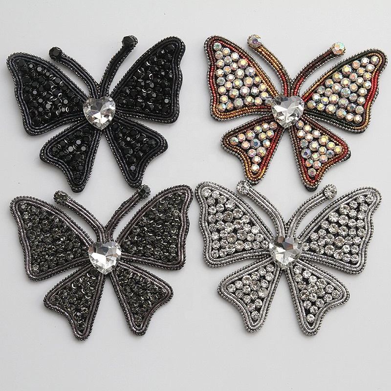 New arrival butterfly handmade Beaded Patches for women clothing 3d rhinestones patches iron on patches custom