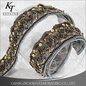 Beautiful Sequin Indian Lace Gold Beaded Trim For Garment