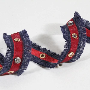 Good quality eyelet fringe trim lace tape with crystal