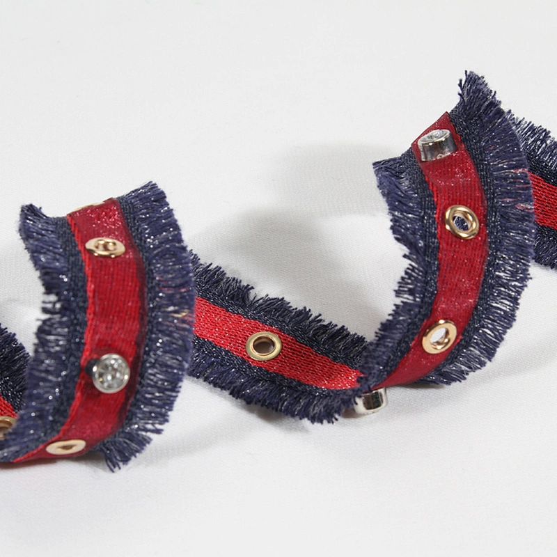 Good quality eyelet fringe trim lace tape with crystal