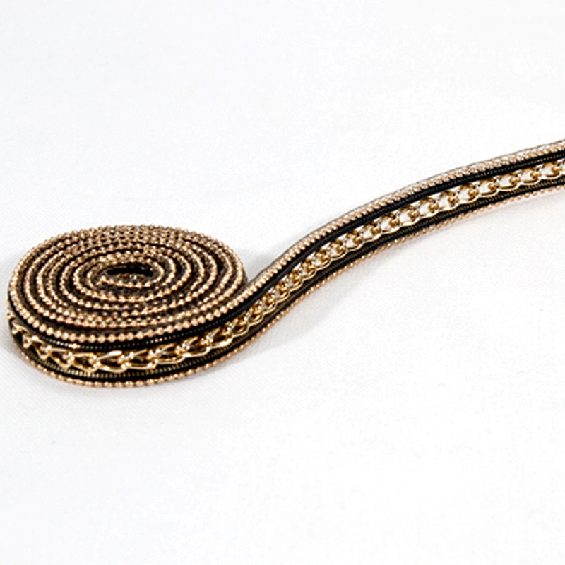 Stylish Black Hot Fix Transfer Trim with Golden Accessories Chain Beads