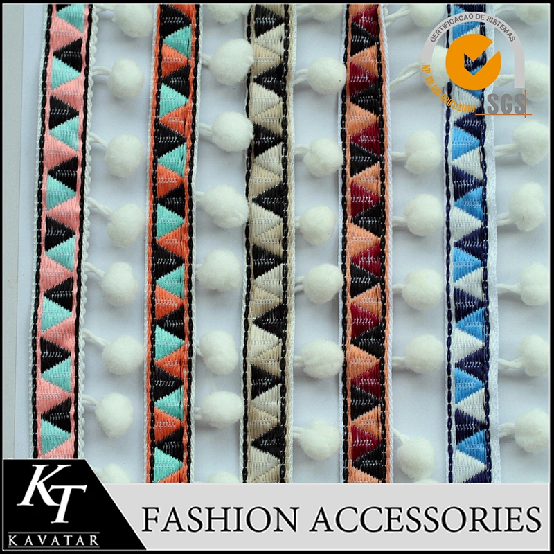 handmade high quality cotton pom pom trim for curtains with 2cm colorful ball