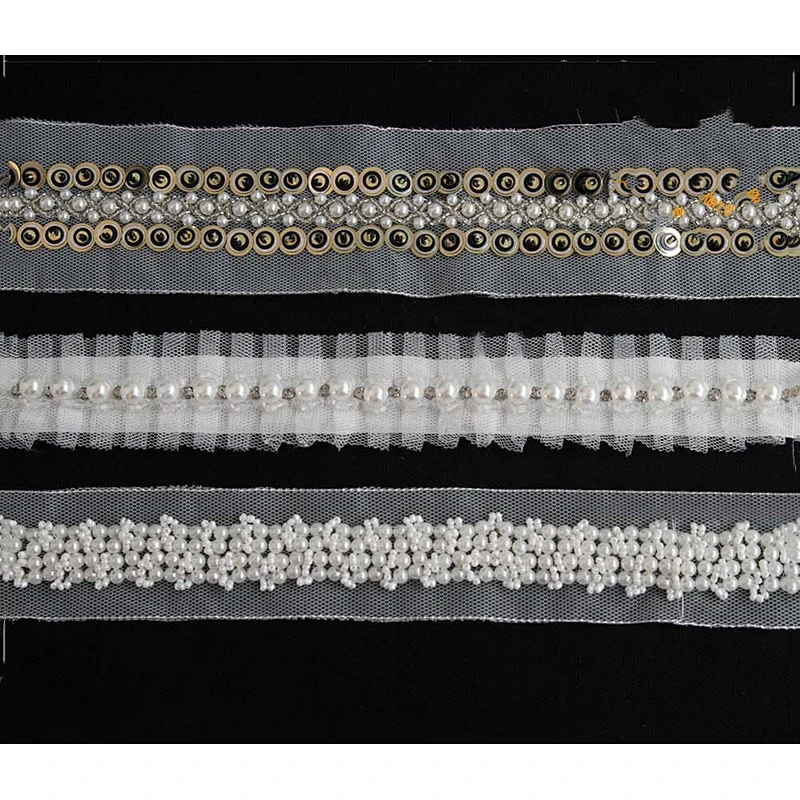 Beautiful bride wedding dress decoration pearl beaded lace trim