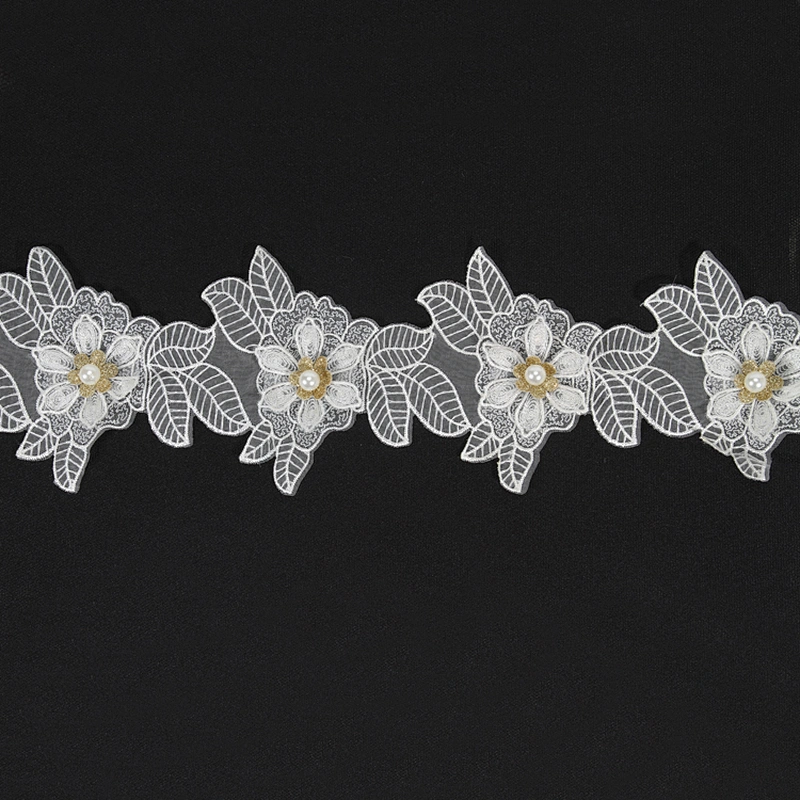 Classics style 3d embroidery flower lace trim for decoration