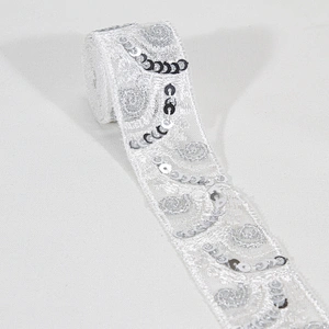 Custom Wholesale Craft Embroidered Rosette Sequin Beaded Mesh Lace Trim