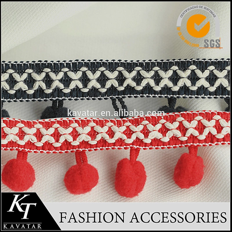 High quality indian white and red pom pom trim for dress T-shirt skirts decoration on sale