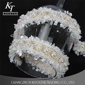 Fashion white webbing beaded pearl lace trim