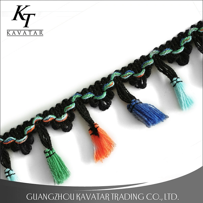 Wholesale polyester fringe trimming, mixed color tassel,colorful tassel fringe trims