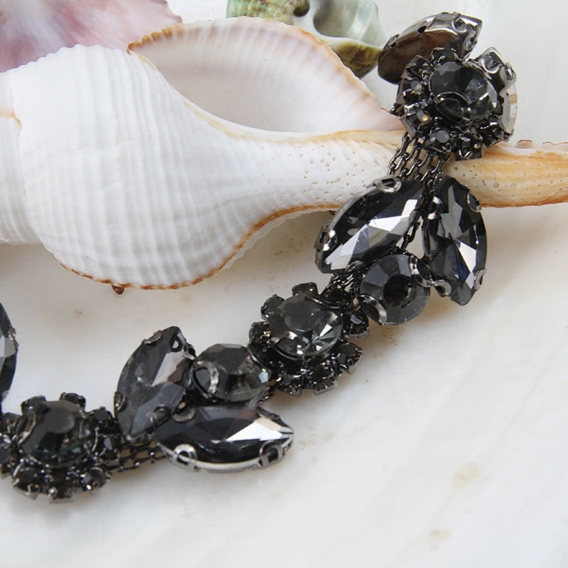 High quantity black rhinestone flower motif crystal rhinestone chain trim