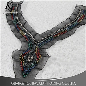 Kavatar Fashion Wholesale Handmade Beaded Black Neck Collar Trim