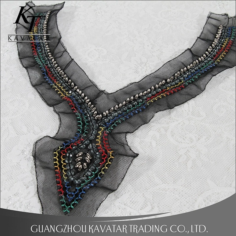 Kavatar Fashion Wholesale Handmade Beaded Black Neck Collar Trim