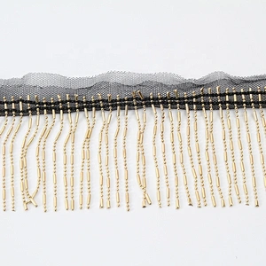 Fancy decorative 8cm gold sliver chain fringe trim fashion accessories mesh fringe