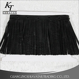Kavatar Black Faux Leather Eyelets Tassels Fringe Trim Ribbon