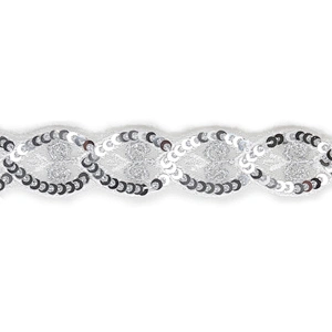 Custom Embroidery Leaf Shape Sequin Mesh Lace Trim