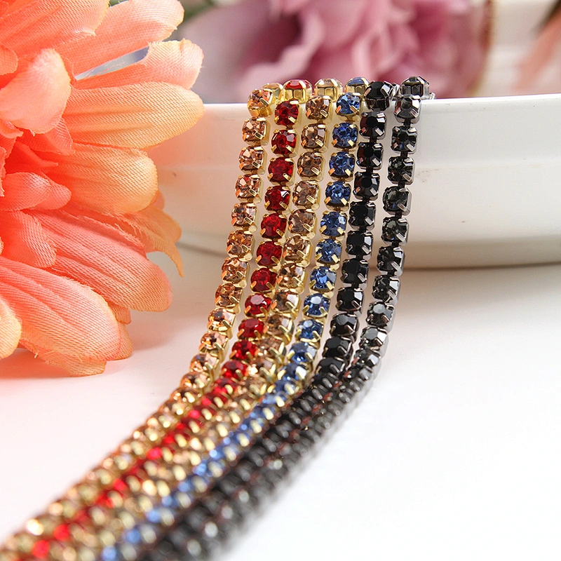 Kavatar Wholesale 16# 3.3mm width Necklace Rhinestone Chain Multi-color customization Rhinestone Chain Trim