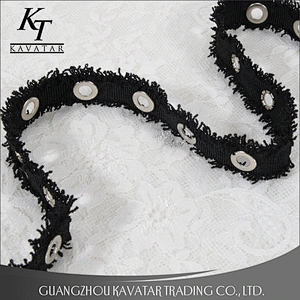 Factory price wholesale grosgrain eyelet lace trim fringe tape for garment,shoe,etc