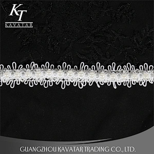 White Lace Pearl Beaded Trim Ribbon For Sewing Wedding Apparel Decoration
