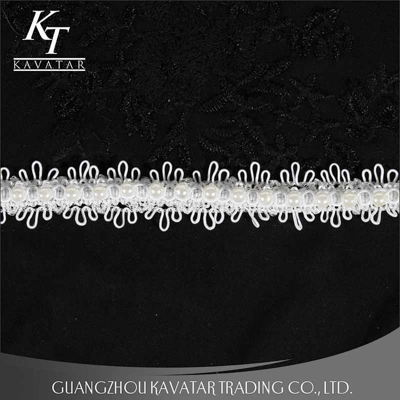 White Lace Pearl Beaded Trim Ribbon For Sewing Wedding Apparel Decoration