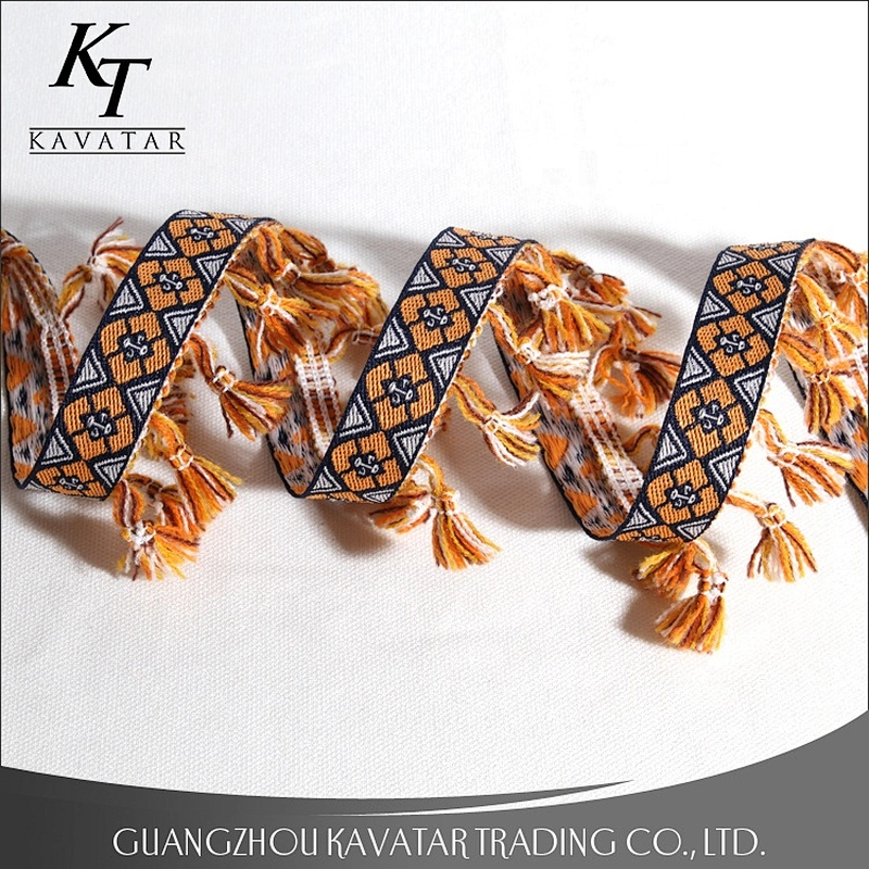 Fashion Design Golden Yellow Tassel Fringe Lace Trimming