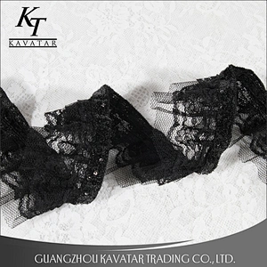 Easy to match fashion wrinkle black lace trim sequin decoration for nighty,dress,etc