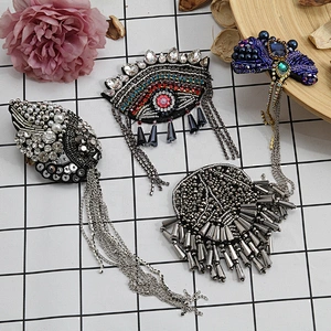 Kavatar Wholesale  Indian Patches Vintage rhinestone beaded patches for clothing 3D Beaded patches for clothing