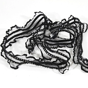 Wholesale Rhinestone Beaded Ruffled Chiffon Lace Trim for Women Garments