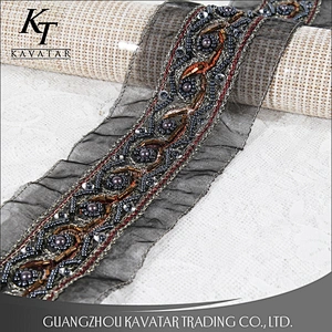 Ethnic style trimming handmade embroidery sequin beaded lace trim for clothing