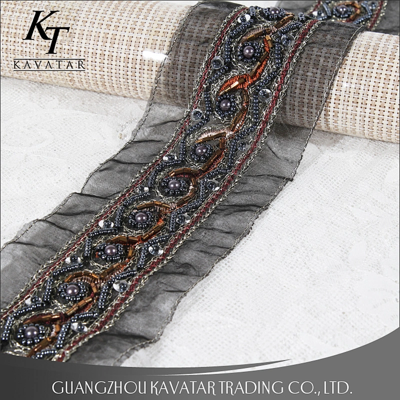 Ethnic style trimming handmade embroidery sequin beaded lace trim for clothing