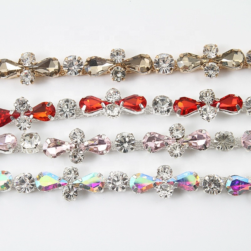 rhinestone beaded glass trim hotfix banding fashion embroidered gold bead lace trim