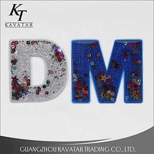 Kavatar Popular Hot Fix Sequin Number Letter Patches Applique For Garment