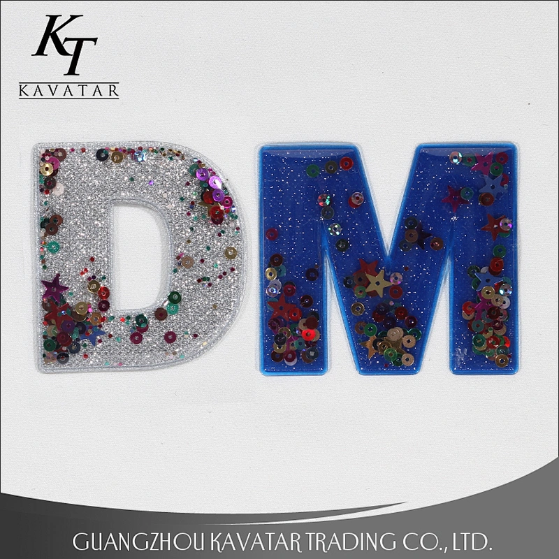 Kavatar Popular Hot Fix Sequin Number Letter Patches Applique For Garment